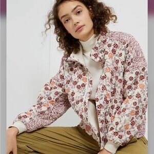 Anthropologie floral print quilted zip up jacket